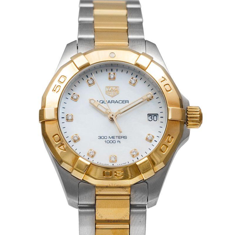 Shop Authentic Tag Heuer Aquaracer White Mother of Pearl Dial Two Tone Steel Strap Watch for Women - WBD1322.BB0320 - Luxxuri