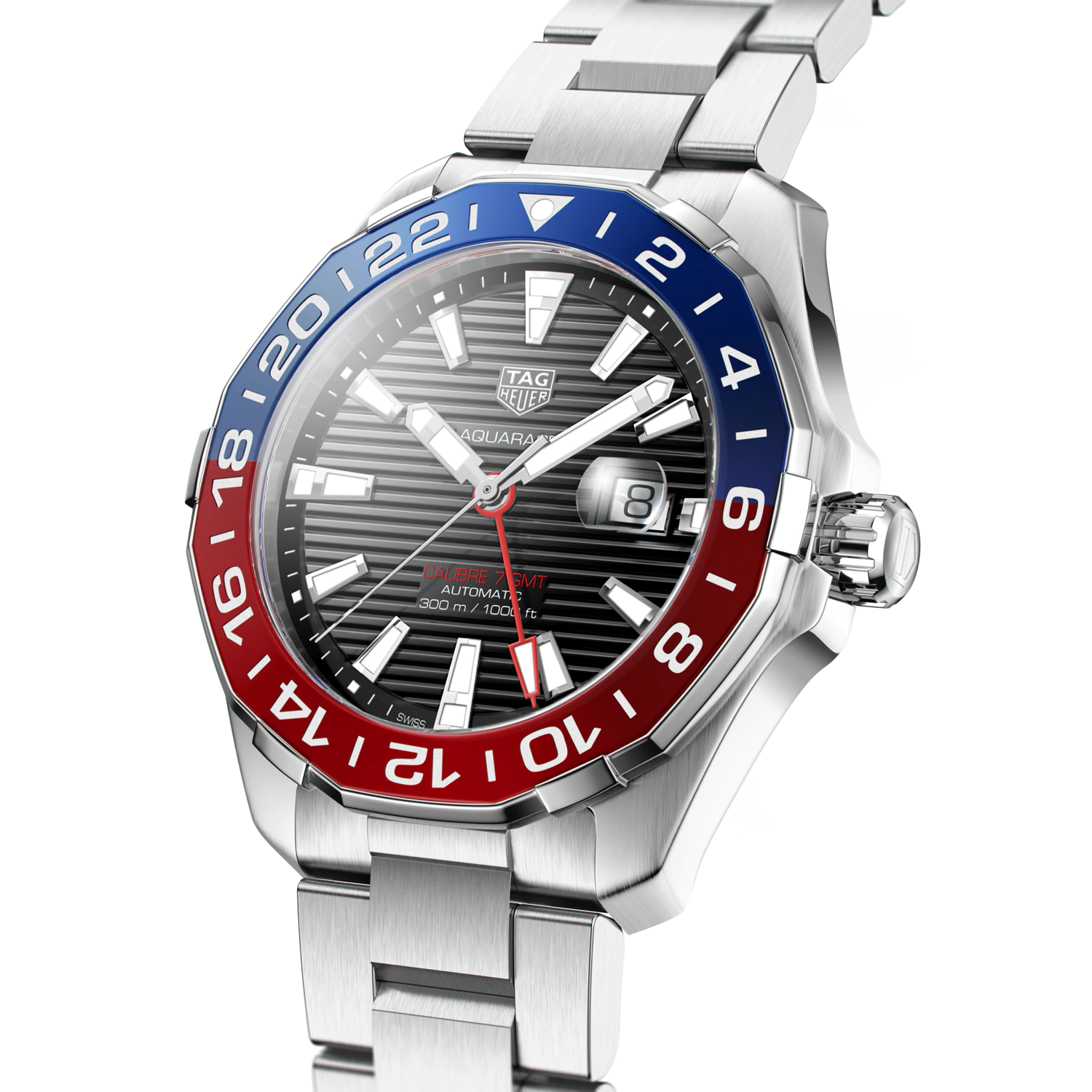 Shop Authentic Tag Heuer Aquaracer GMT Caliber 7 Pepsi Black Dial Silver Steel Strap Watch for Men - WAY201F.BA0927 - Luxxuri