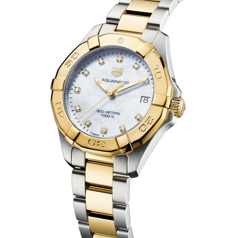 Shop Authentic Tag Heuer Aquaracer White Mother of Pearl Dial Two Tone Steel Strap Watch for Women - WBD1322.BB0320 - Luxxuri