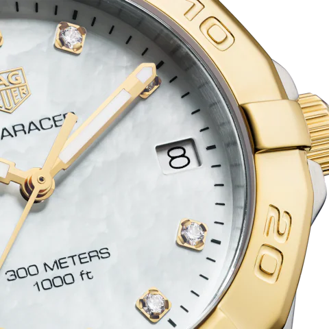 Shop Authentic Tag Heuer Aquaracer White Mother of Pearl Dial Two Tone Steel Strap Watch for Women - WBD1322.BB0320 - Luxxuri