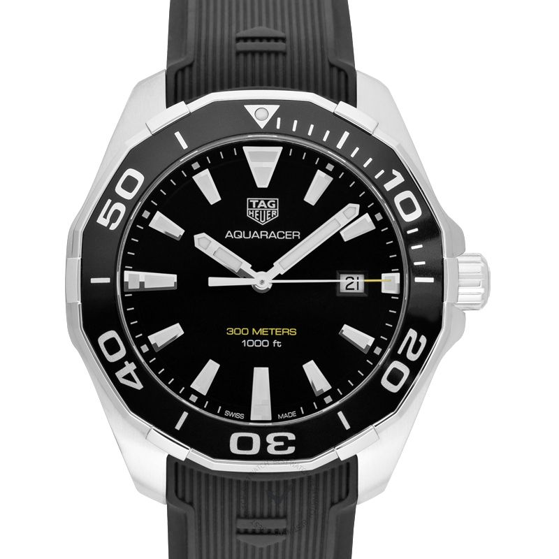 Tag Heuer Aquaracer Quartz Black Dial Black Rubber Strap Watch for Men - WAY101A.FT6141