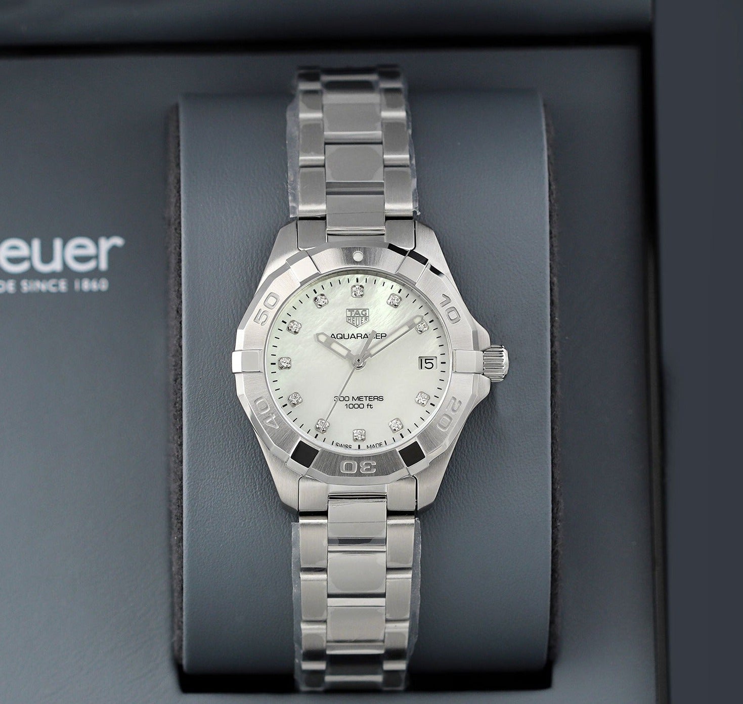 Tag Heuer Aquaracer Diamonds White Mother of Pearl Dial Silver Steel Strap Watch for Women - WBD1314.BA0740