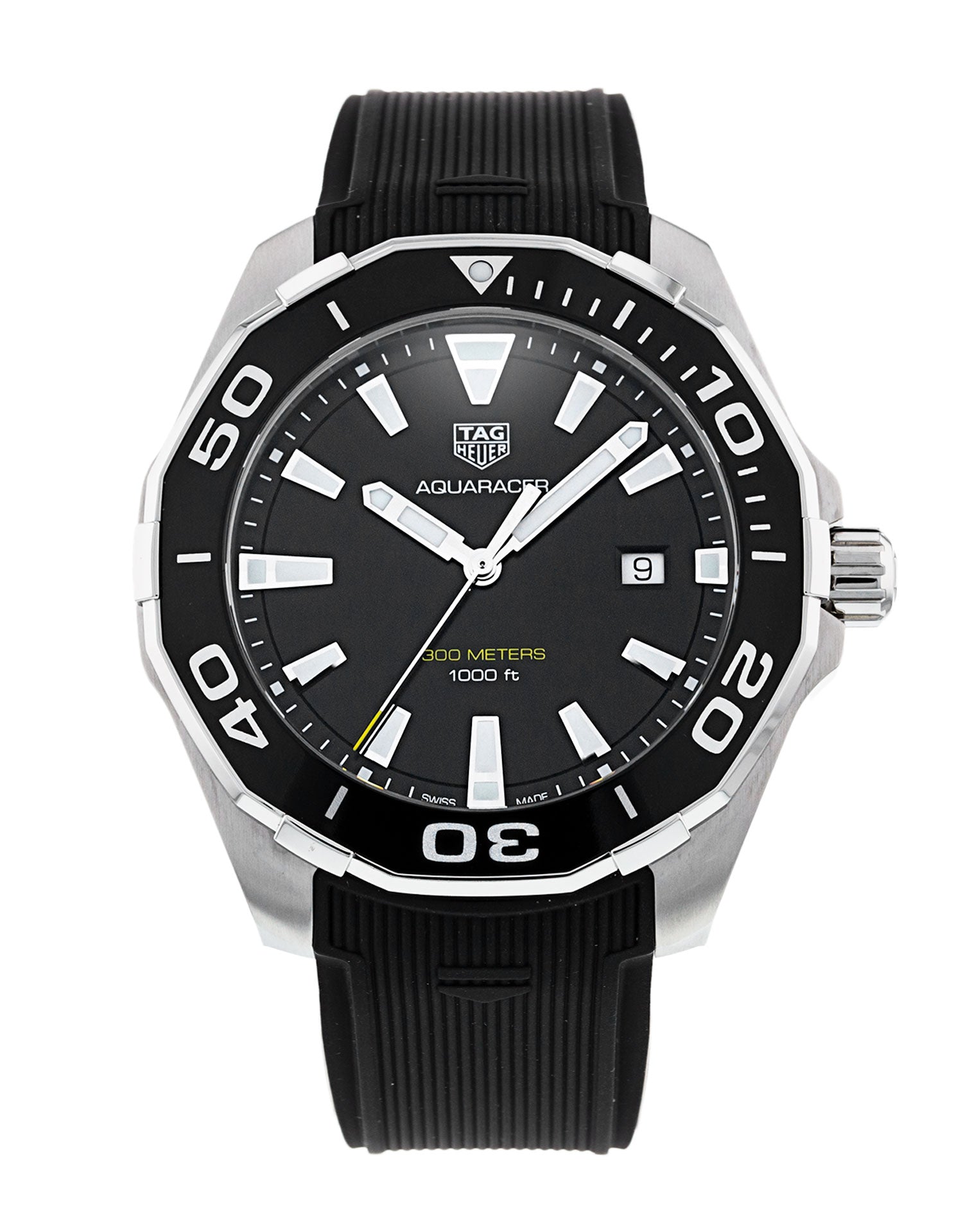 Shop Authentic Tag Heuer Aquaracer Quartz Black Dial Black Rubber Strap Watch for Men - WAY101A.FT6141 - Luxxuri