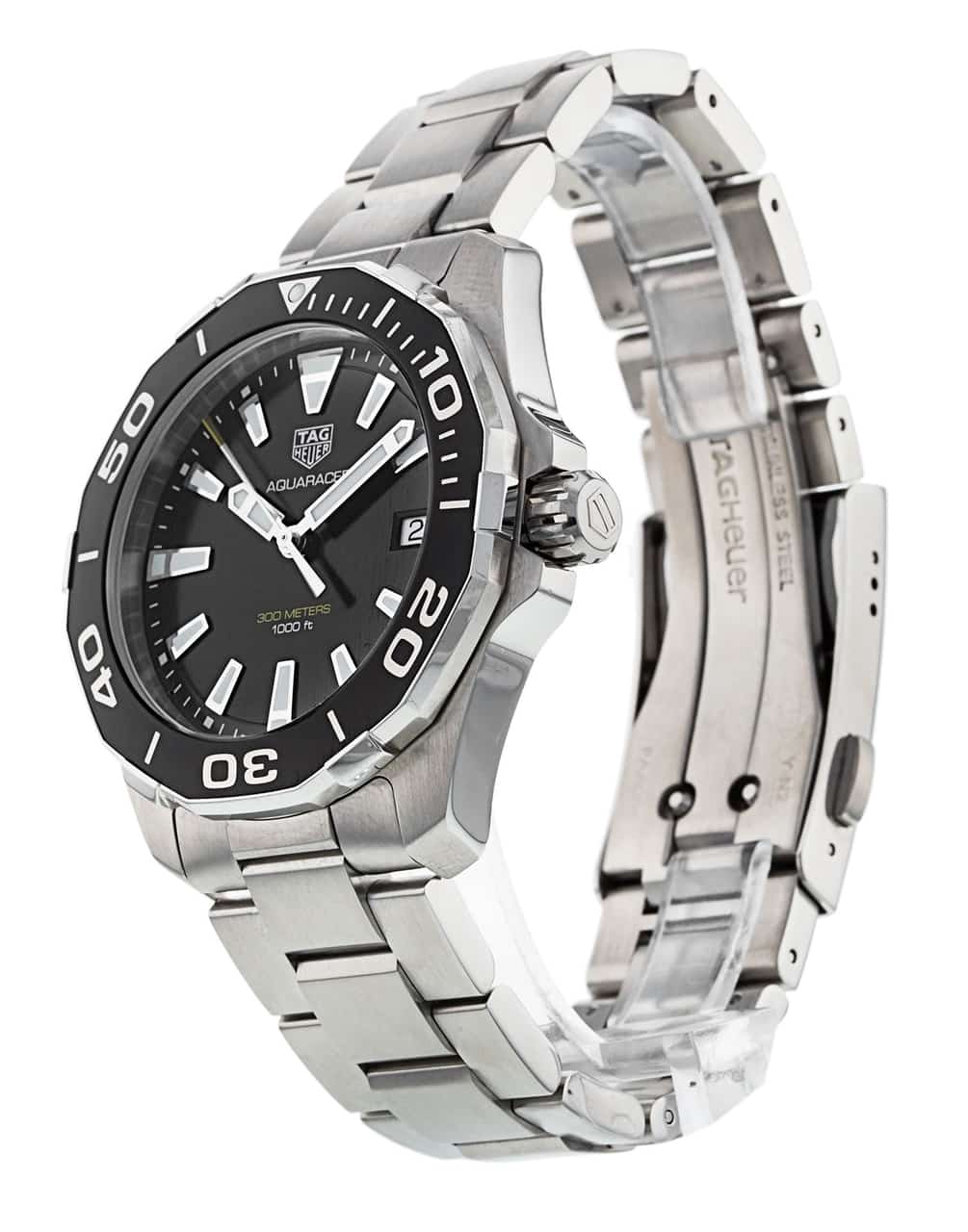 Shop Authentic Tag Heuer Aquaracer Black Dial Silver Steel Strap Watch for Men - WAY111A.BA0928 - Luxxuri