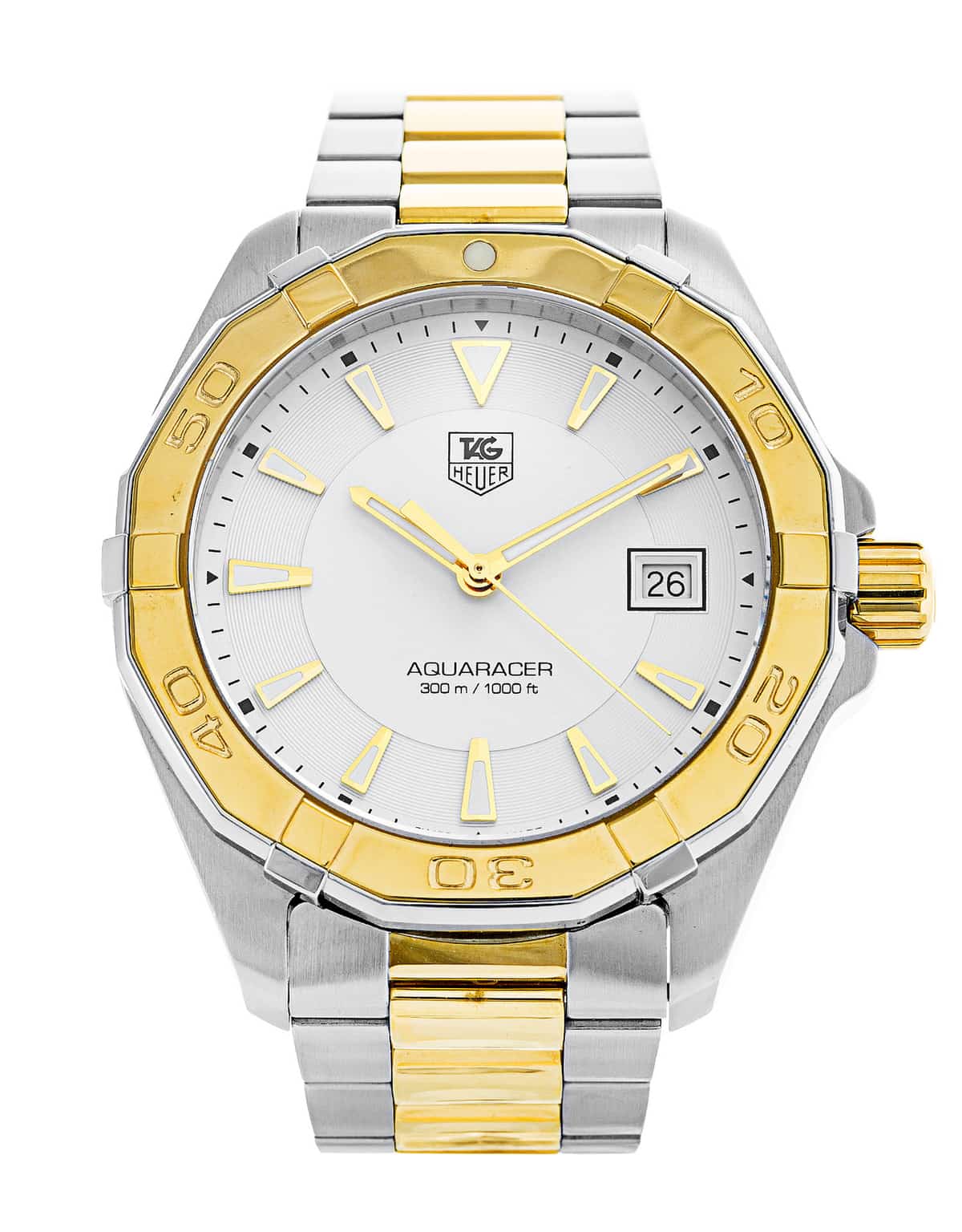 Shop Authentic Tag Heuer Aquaracer Quartz White Dial Two Tone Steel Strap Watch for Men - WAY1120.BB0930 - Luxxuri