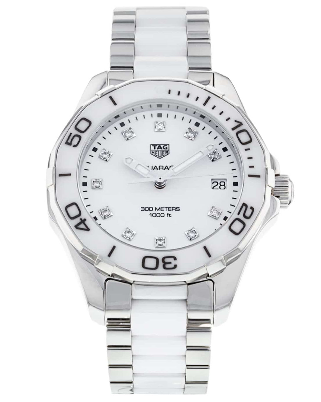 Tag Heuer Aquaracer Diamonds White Dial Two Tone Steel Strap Watch for Women - WAY131D.BA0914