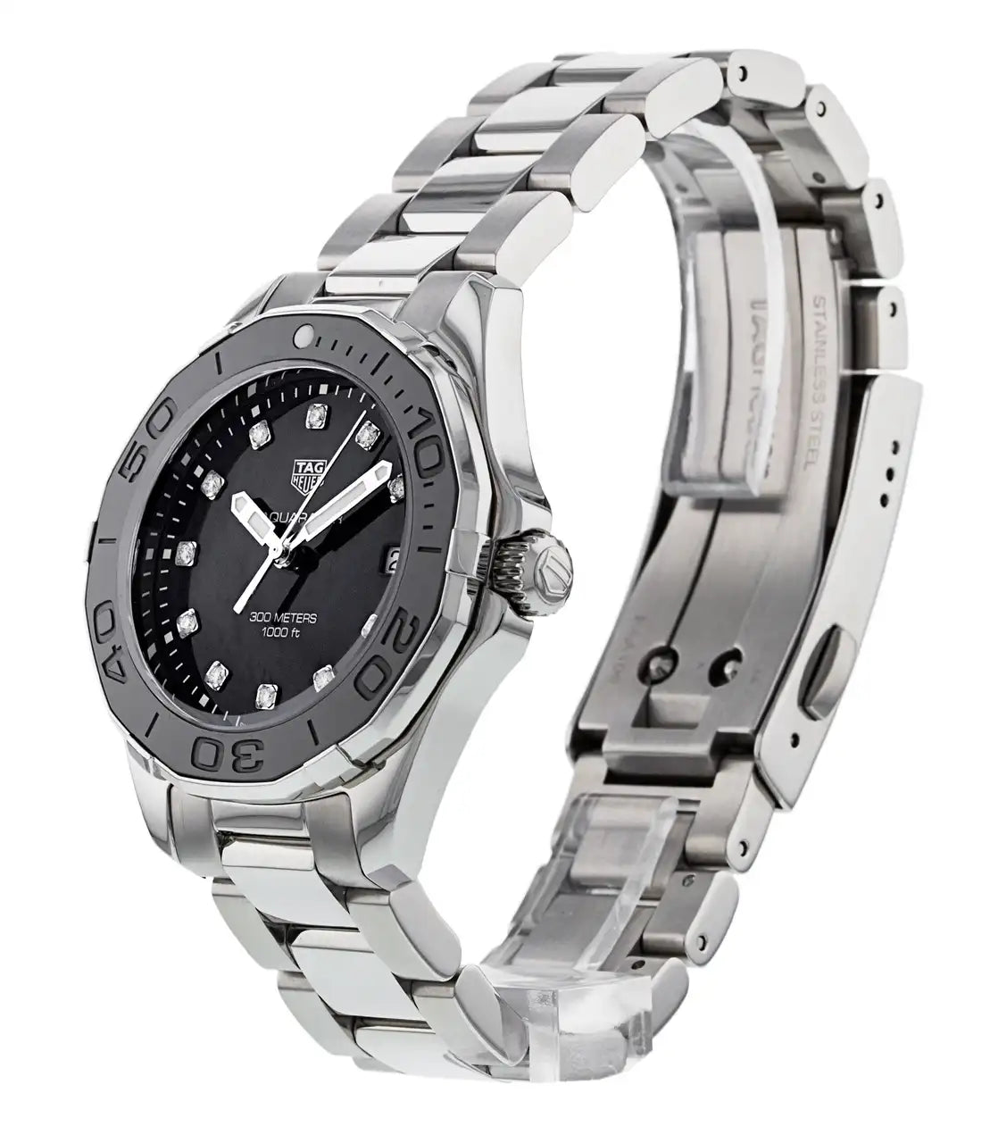 Shop Authentic Tag Heuer Aquaracer Quartz Black Dial Silver Steel Strap Watch for Women - WAY131M.BA0748 - Luxxuri