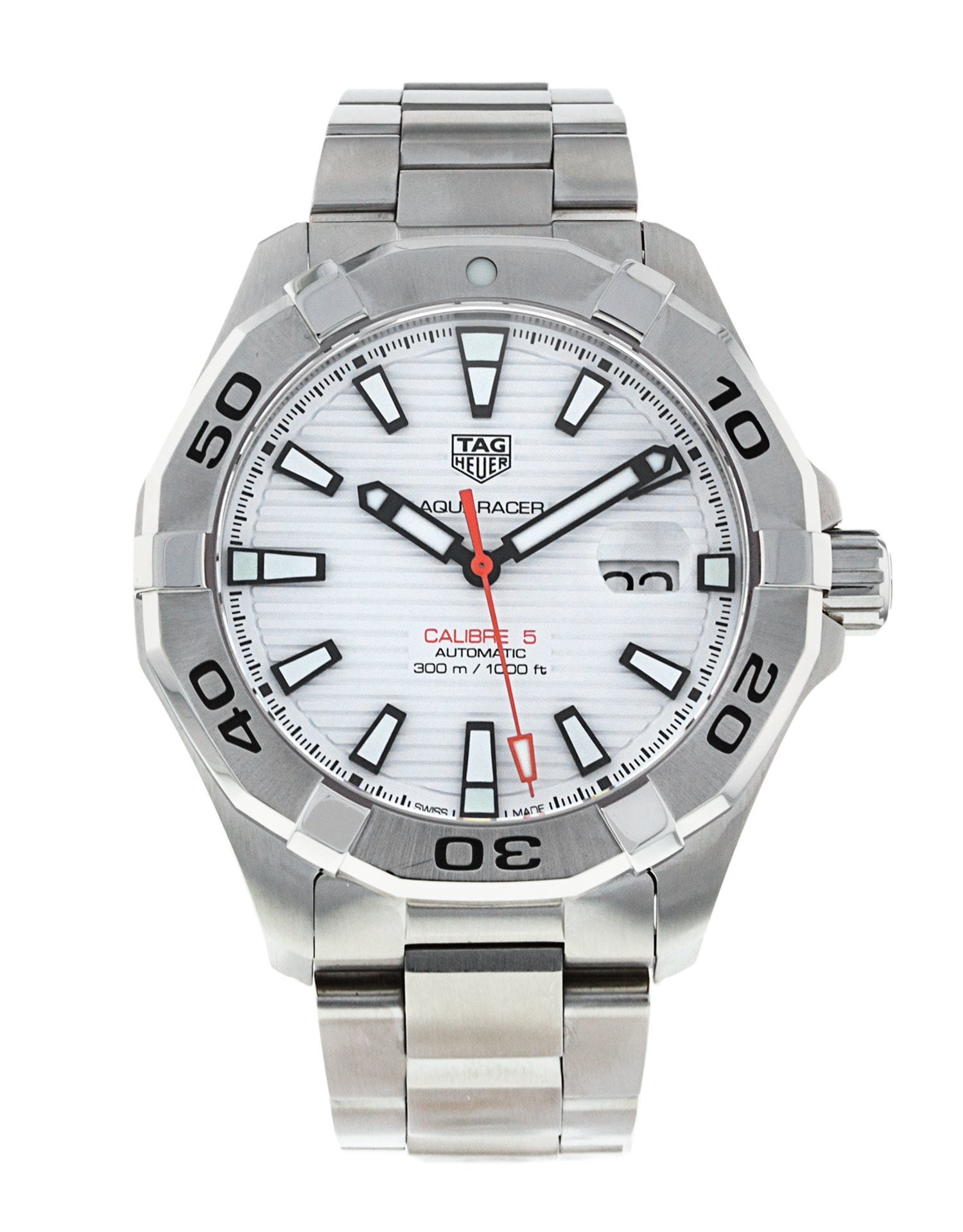 Tag Heuer Aquaracer Calibre 5 Automatic White Dial Silver Steel Strap Watch for Men - WAY2013.BA0927