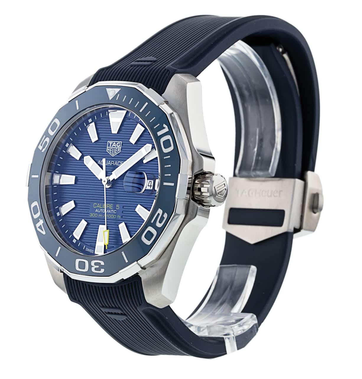 Shop Authentic Tag Heuer Aquaracer Calibre 5 Automatic Blue Dial Blue Rubber Strap Watch for Men - WAY201B.FT6150 - Luxxuri