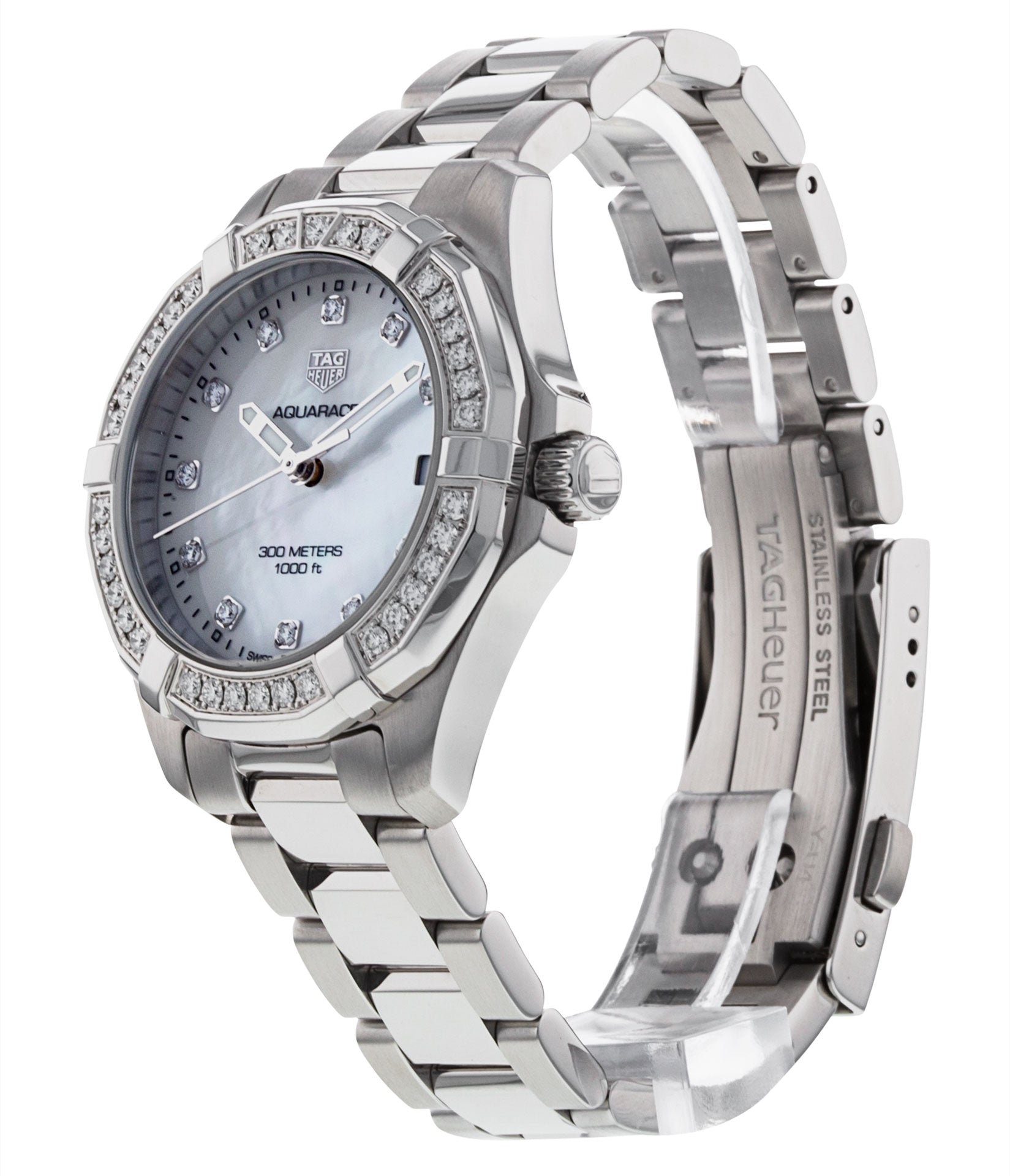 Tag Heuer Aquaracer Diamonds White Mother of Pearl Dial Silver Steel Strap Watch for Women - WBD1315.BA0740