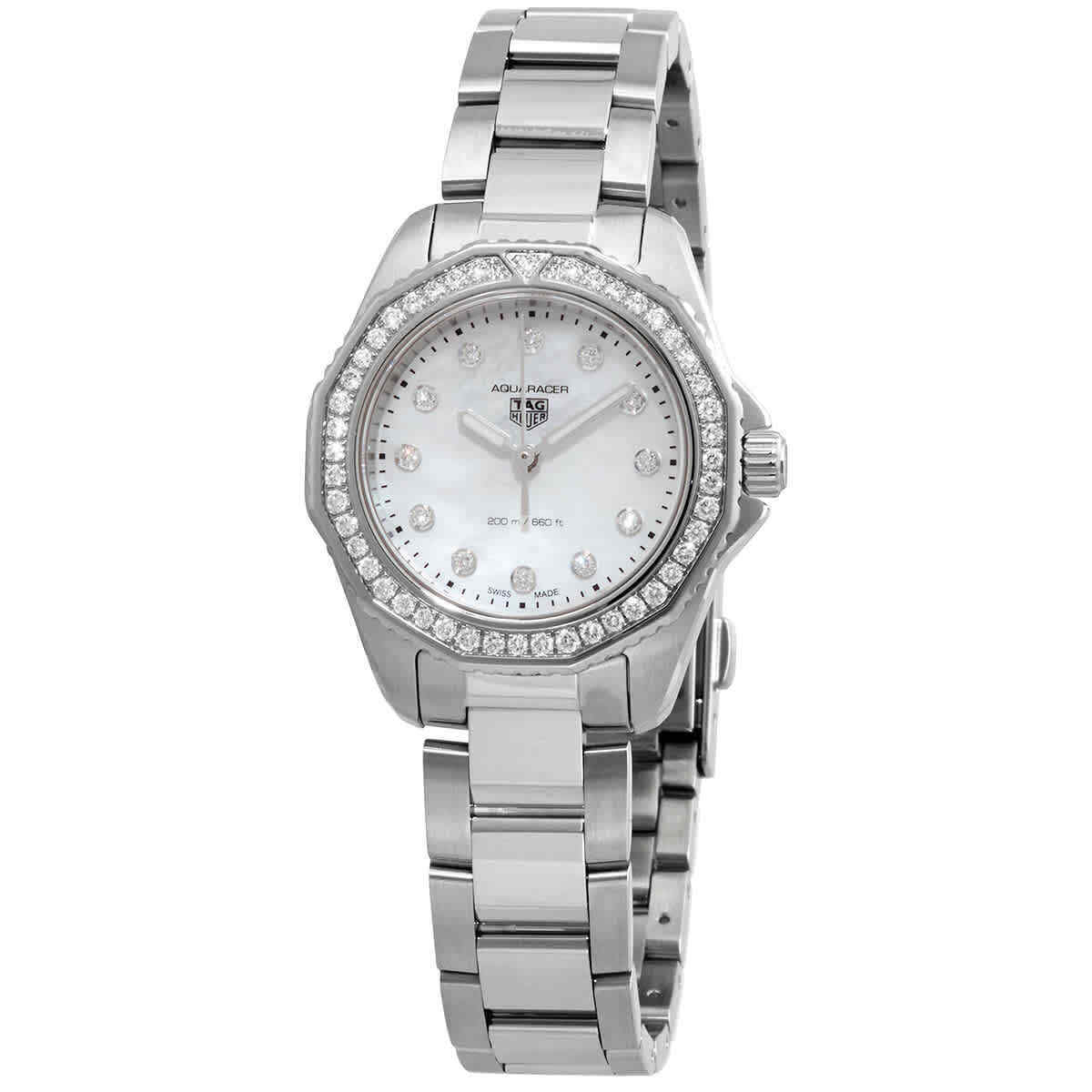 Tag Heuer Aquaracer Professional 200 Quartz Diamond Mother of Pearl Dial Silver Steel Strap Watch for Women - WBP1417.BA0622