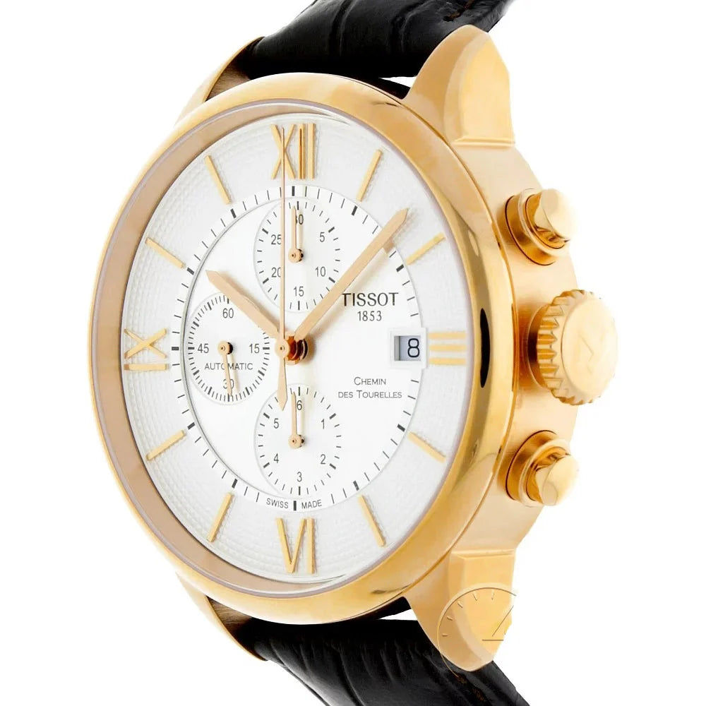 Tissot Des Tourelles Chronograph Silver Dial Brown Leather Strap Watch For Men - T099.427.36.038.00