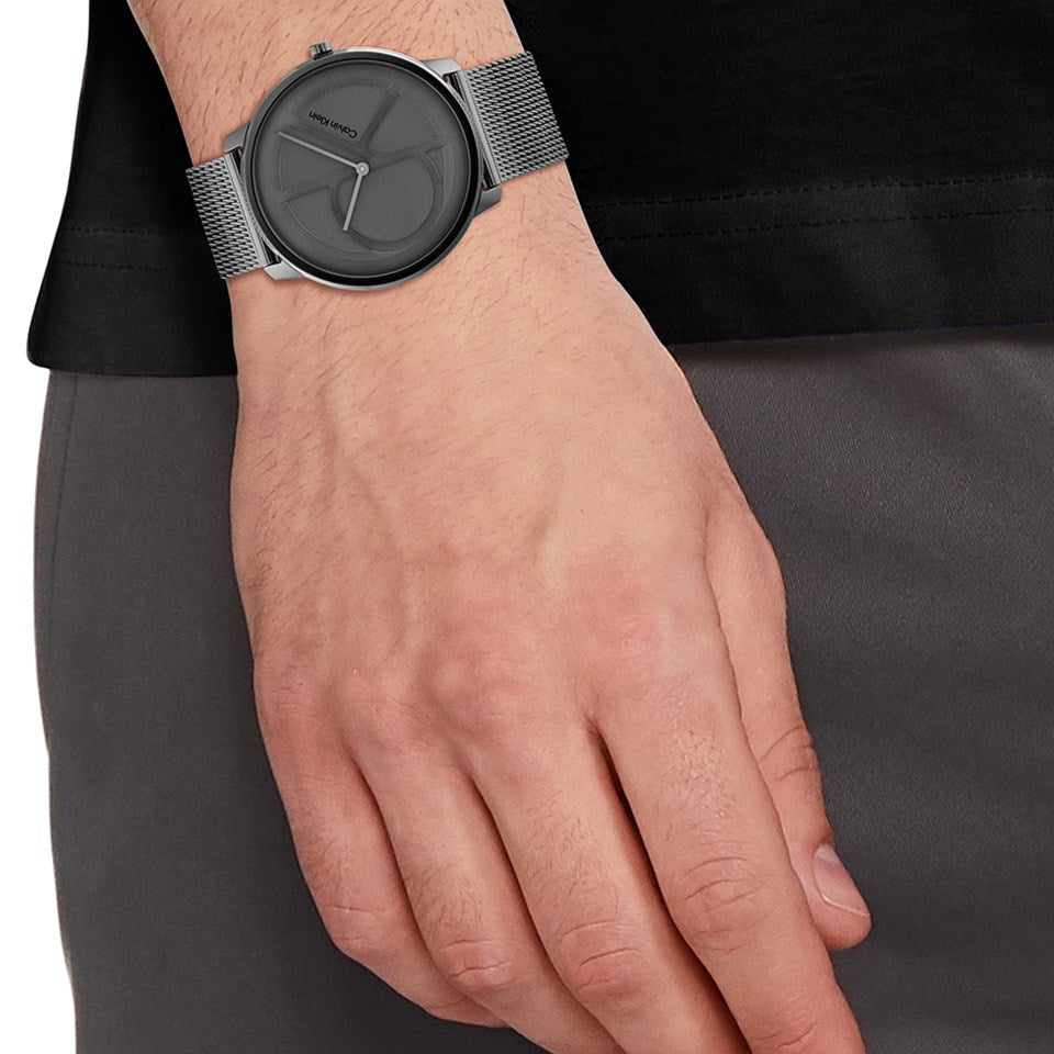 Shop Authentic Calvin Klein Minimal Grey Dial Grey Mesh Bracelet Watch for Men - K3M517P4 - Luxxuri