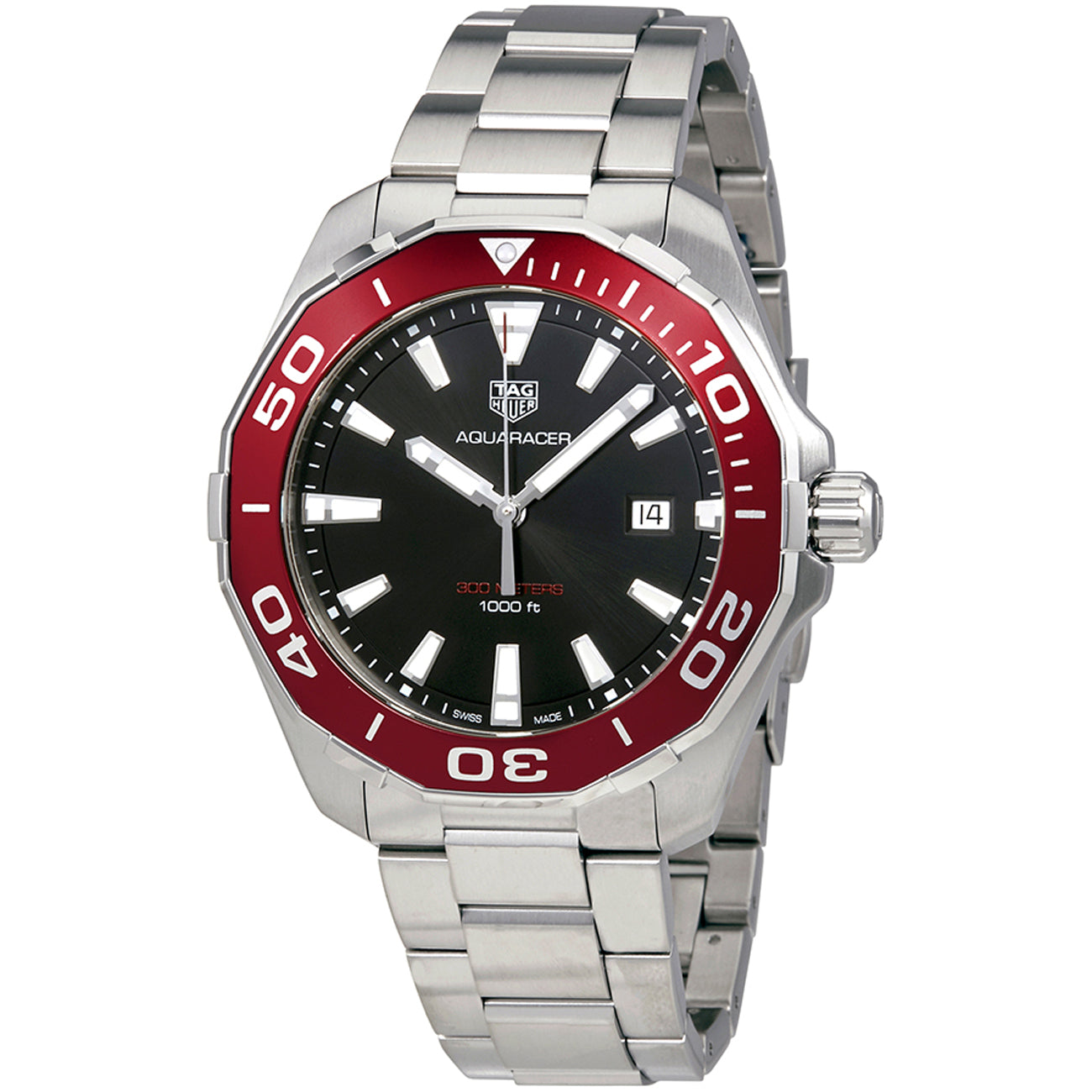 Shop Authentic Tag Heuer Aquaracer Black Dial Silver Steel Strap Watch for Men - WAY101B.BA0746 - Luxxuri