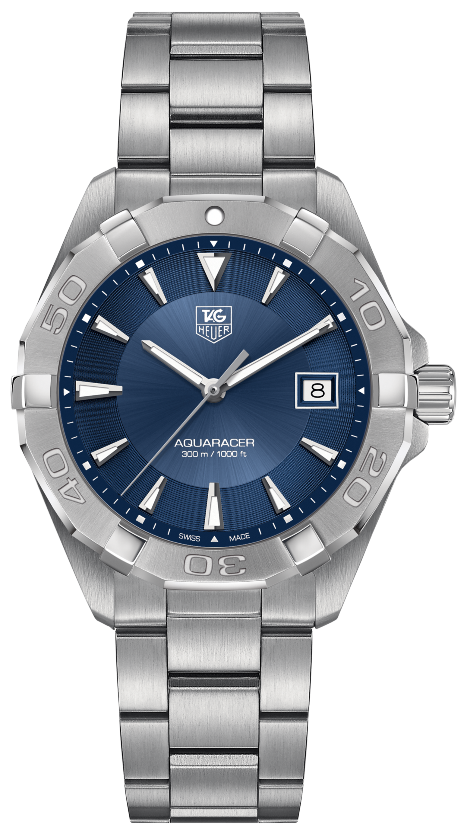 Tag Heuer Aquaracer Quartz Blue Dial Silver Steel Strap Watch for Men - WAY1112.BA0928