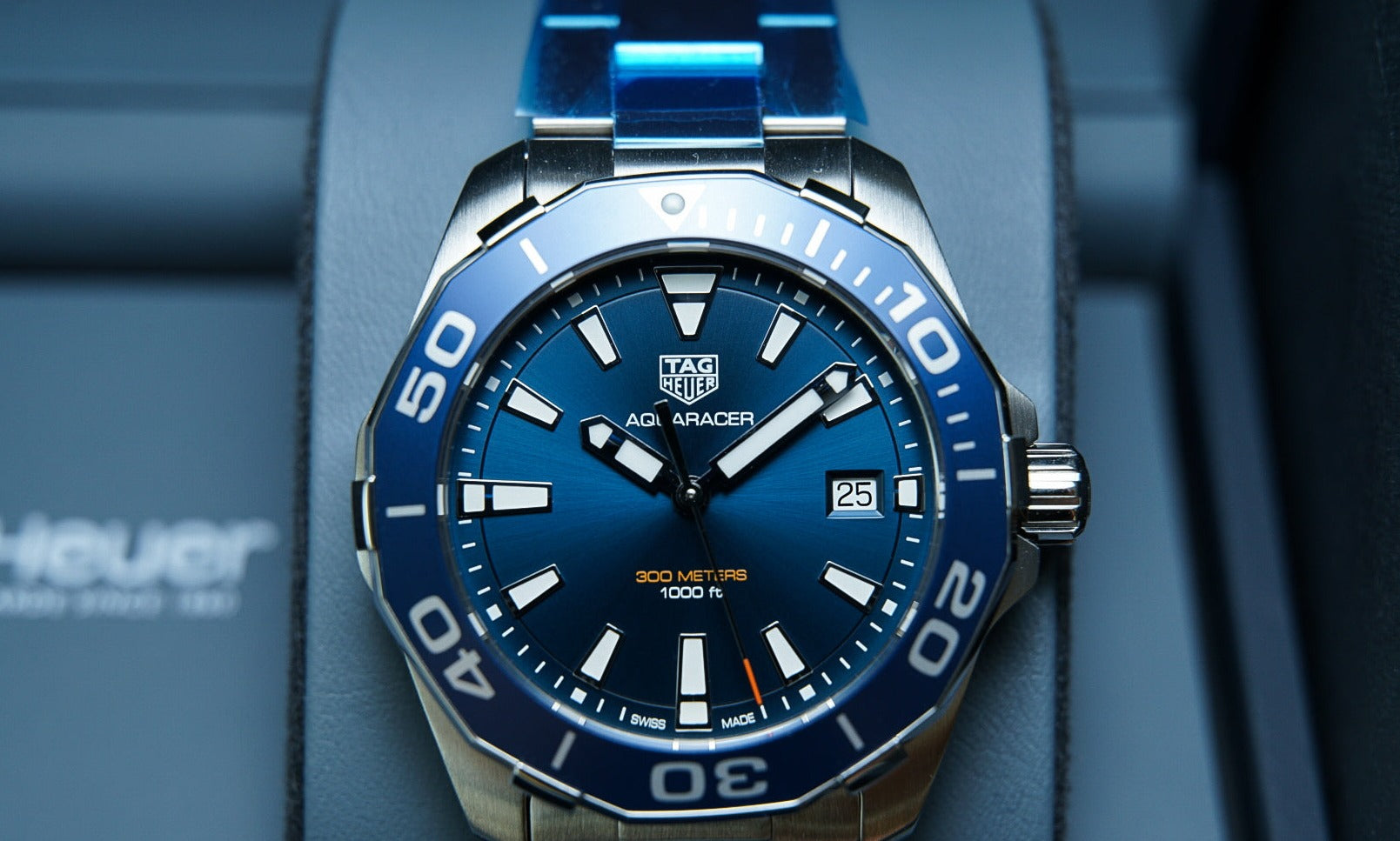 Shop Authentic Tag Heuer Aquaracer Blue Dial Quartz Silver Steel Strap Watch for Men - WAY111C.BA0928 - Luxxuri