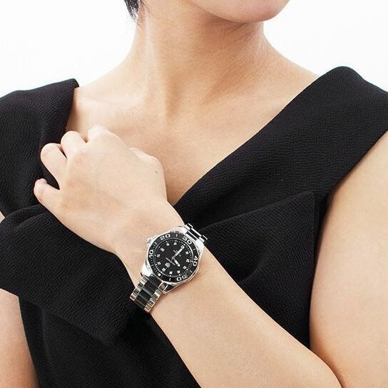 Shop Authentic Tag Heuer Aquaracer Quartz Black Dial Two Tone Steel Strap Watch for Women - WAY131C.BA0913 - Luxxuri