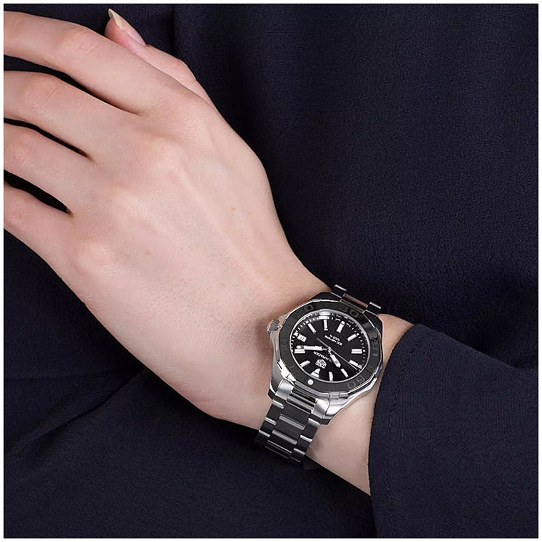 Shop Authentic Tag Heuer Aquaracer Quartz Black Dial Silver Steel Strap Watch for Women - WAY131K.BA0748 - Luxxuri