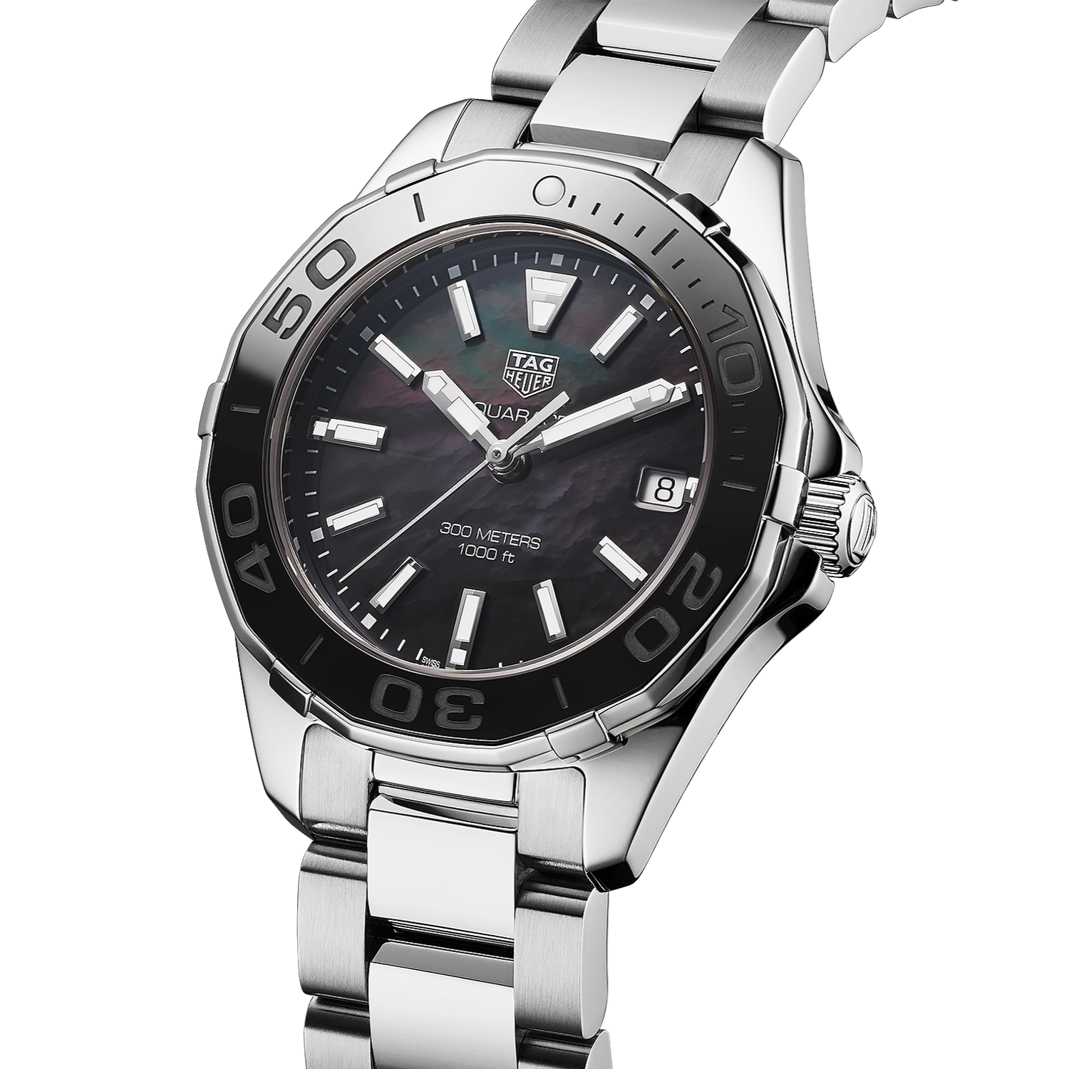 Tag Heuer Aquaracer Quartz Black Dial Silver Steel Strap Watch for Women - WAY131K.BA0748