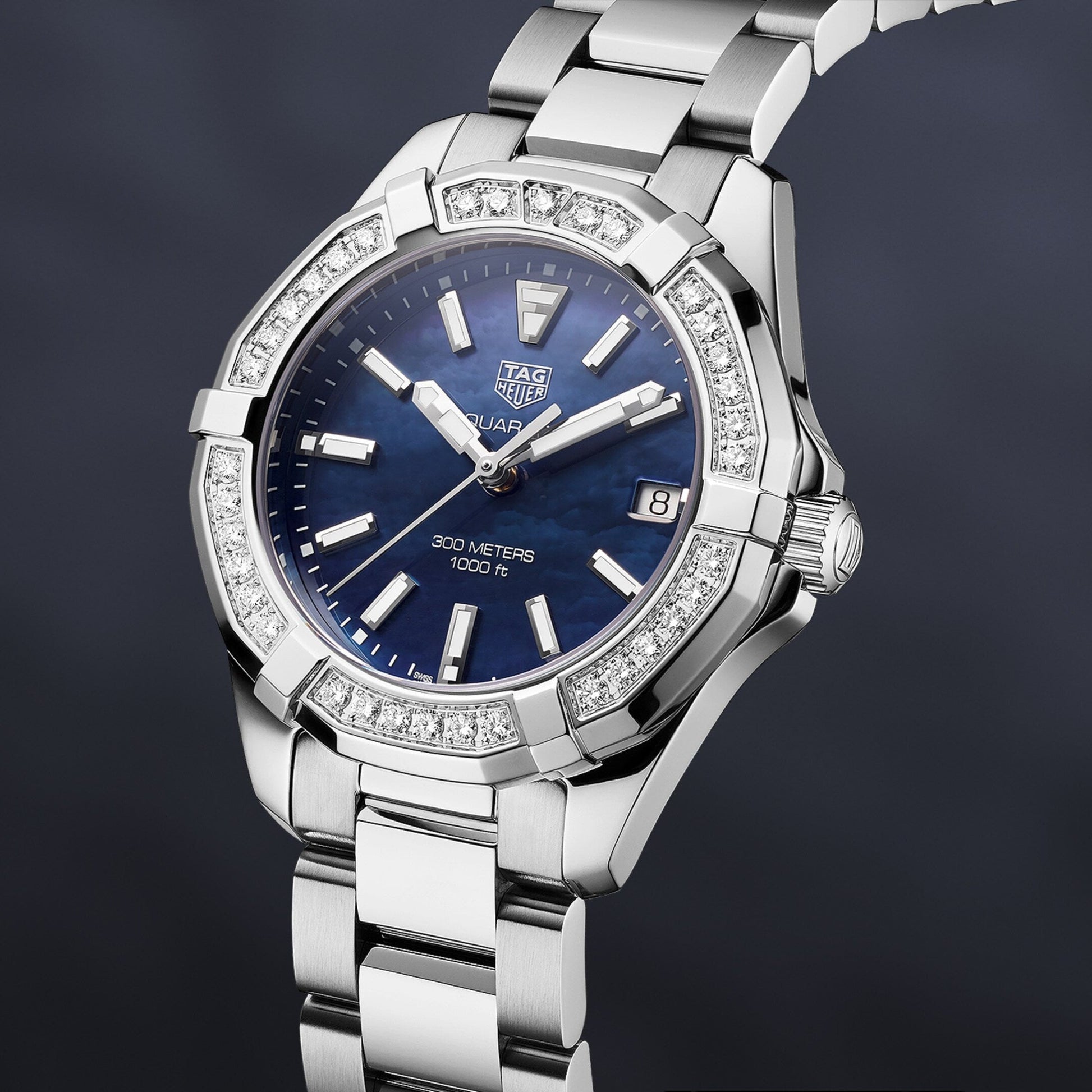 Shop Authentic Tag Heuer Aquaracer Quartz Diamonds Blue Dial Silver Steel Strap Watch for Women - WAY131N.BA0748 - Luxxuri