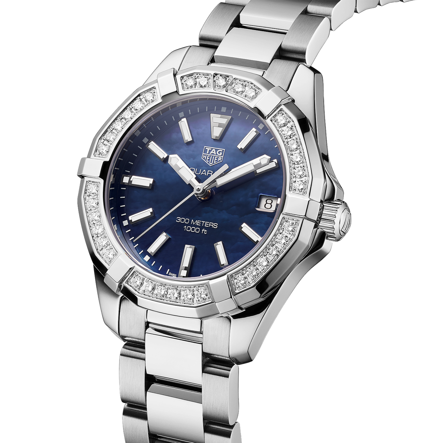 Tag Heuer Aquaracer Quartz Diamonds Blue Dial Silver Steel Strap Watch for Women - WAY131N.BA0748