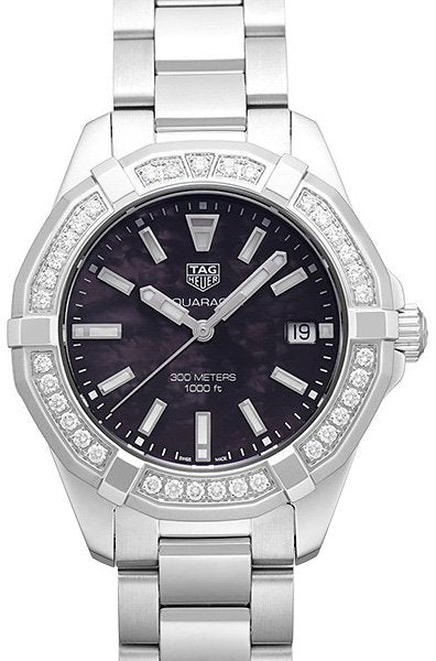 Shop Authentic Tag Heuer Aquaracer Quartz Diamonds Black Dial Silver Steel Strap Watch for Women - WAY131P.BA0748 - Luxxuri