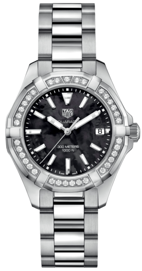 Tag Heuer Aquaracer Quartz Diamonds Black Dial Silver Steel Strap Watch for Women - WAY131P.BA0748