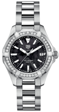 Shop Authentic Tag Heuer Aquaracer Quartz Diamonds Black Dial Silver Steel Strap Watch for Women - WAY131P.BA0748 - Luxxuri