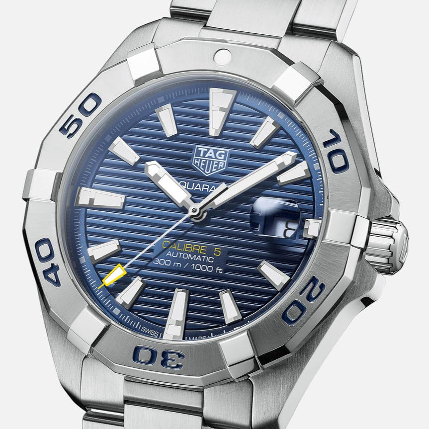 Shop Authentic Tag Heuer Aquaracer Calibre 5 Automatic Blue Dial Silver Steel Strap Watch for Men - WAY2012.BA0927 - Luxxuri