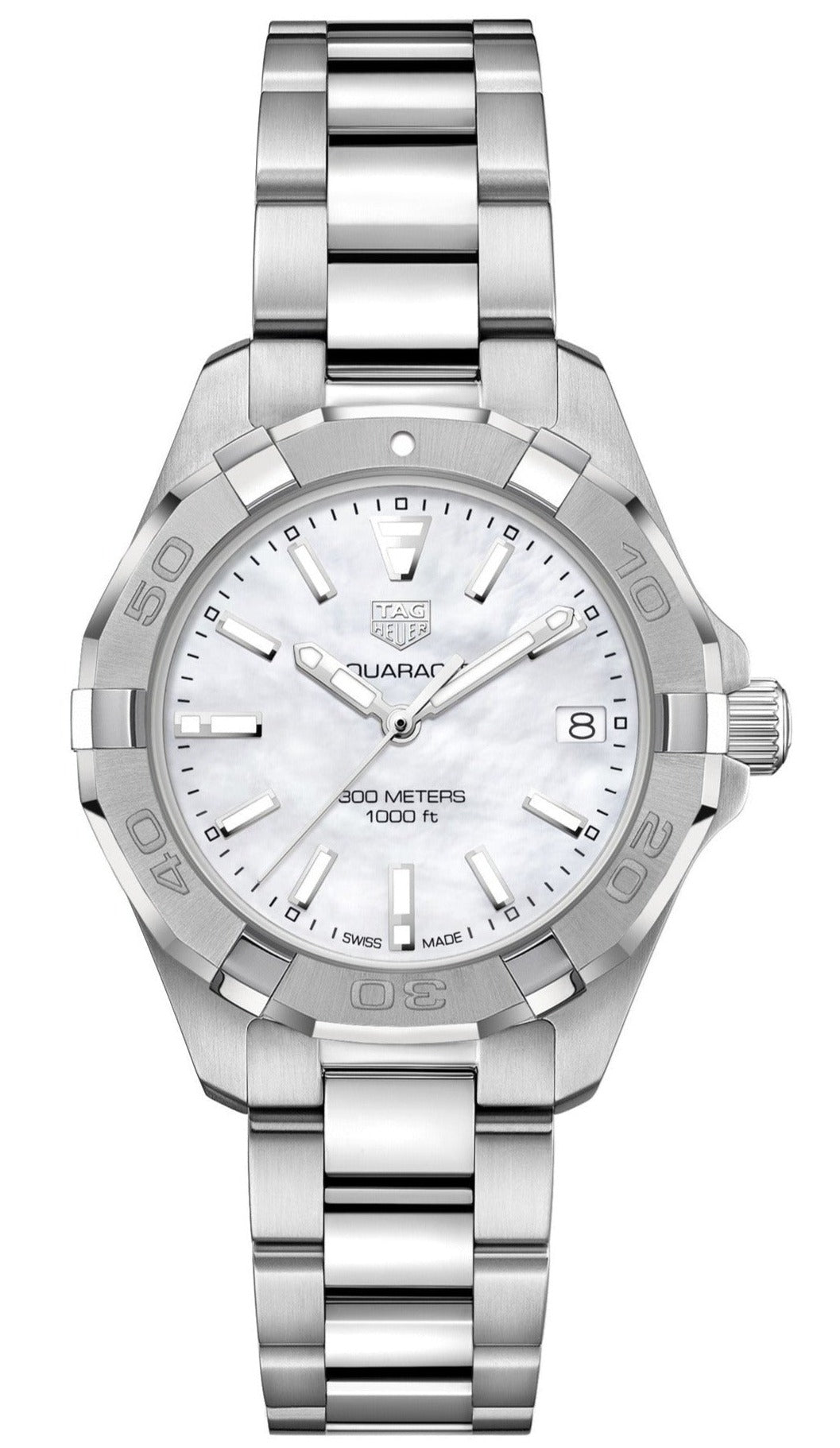 Shop Authentic Tag Heuer Aquaracer White Mother of Pearl Dial Silver Steel Strap Watch for Women - WBD1311.BA0740 - Luxxuri