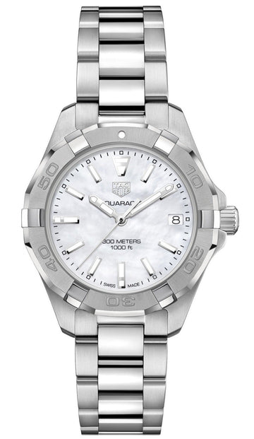 Shop Authentic Tag Heuer Aquaracer White Mother of Pearl Dial Silver Steel Strap Watch for Women - WBD1311.BA0740 - Luxxuri