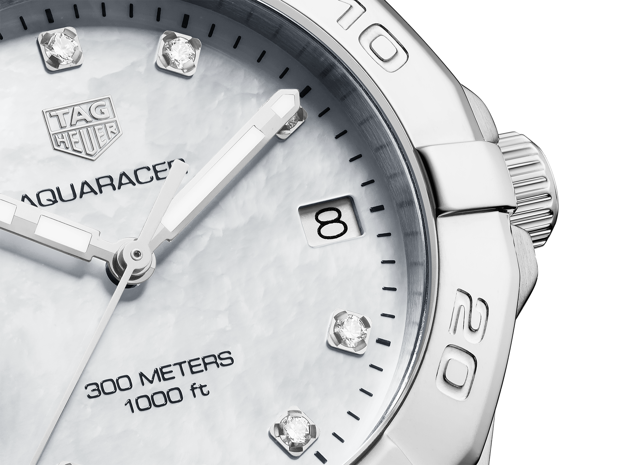 Tag Heuer Aquaracer Diamonds White Mother of Pearl Dial Silver Steel Strap Watch for Women - WBD1314.BA0740