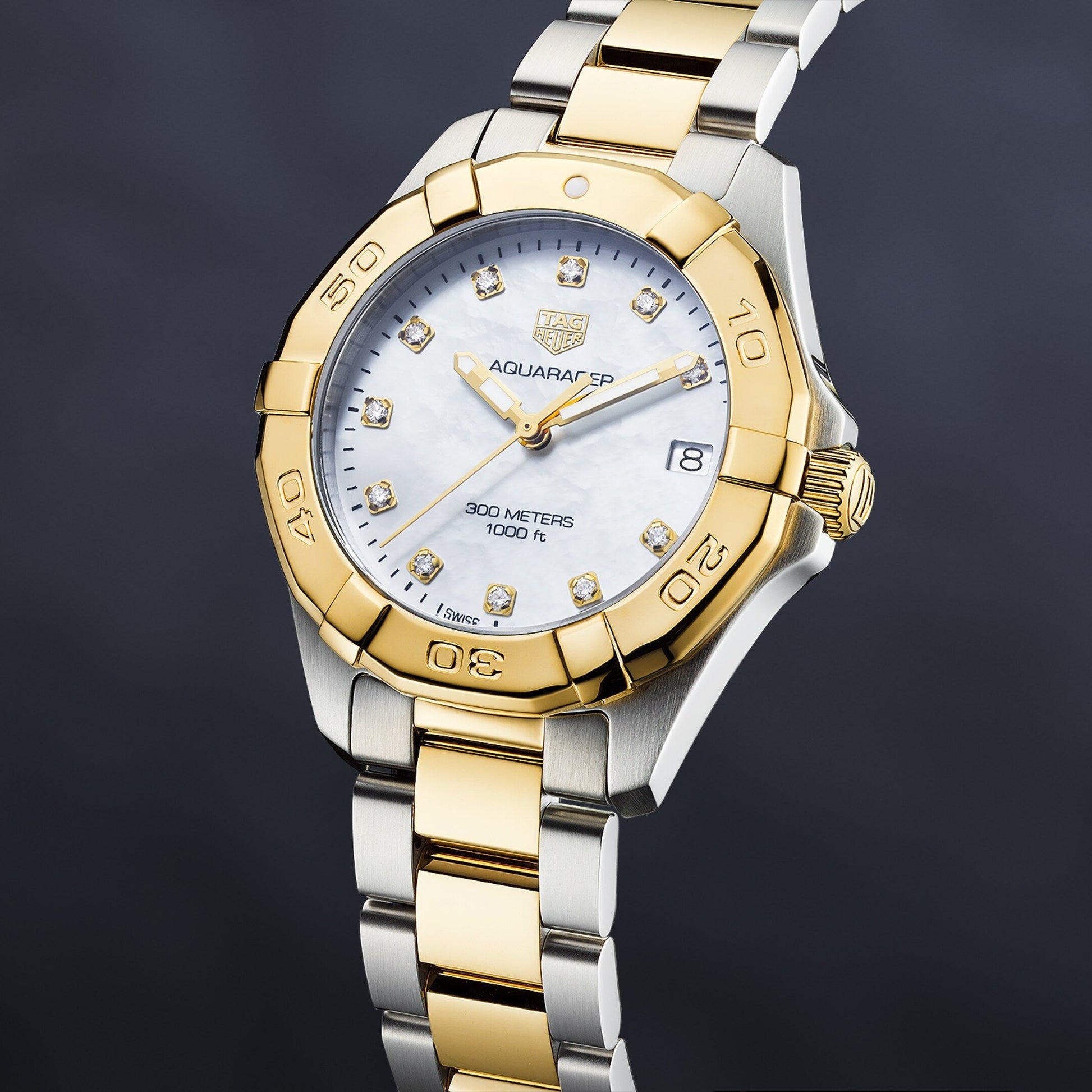 Shop Authentic Tag Heuer Aquaracer White Mother of Pearl Dial Two Tone Steel Strap Watch for Women - WBD1322.BB0320 - Luxxuri