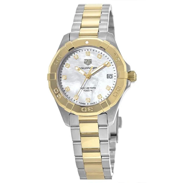 Shop Authentic Tag Heuer Aquaracer White Mother of Pearl Dial Two Tone Steel Strap Watch for Women - WBD1322.BB0320 - Luxxuri