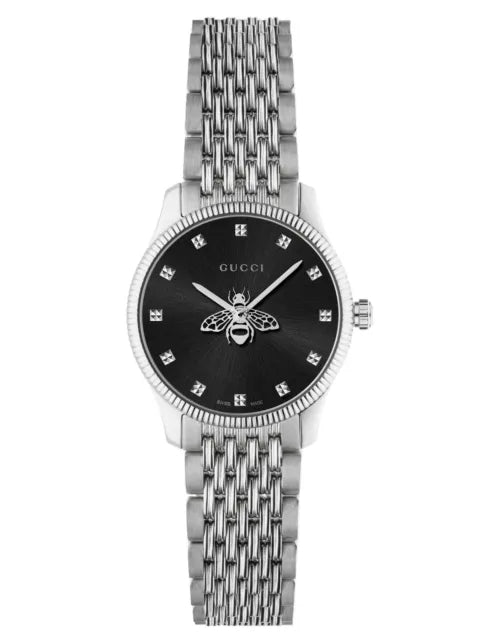 Shop Authentic Gucci G Timeless Quartz Black Dial Silver Steel Strap Watch For Women - YA1265020 - Luxxuri