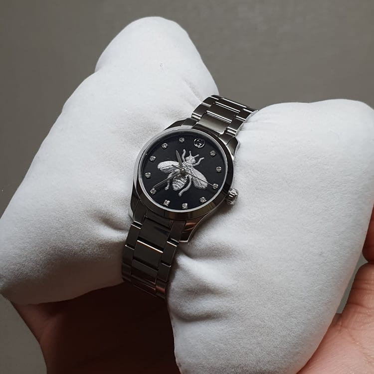 Shop Authentic Gucci G Timeless Quartz Black Dial Silver Steel Strap Watch For Women - YA1264136 - Luxxuri