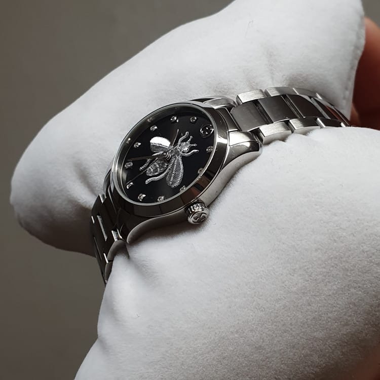 Shop Authentic Gucci G Timeless Quartz Black Dial Silver Steel Strap Watch For Women - YA1264136 - Luxxuri