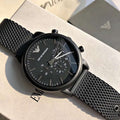 Shop Authentic Emporio Armani Sport Chronograph Black Dial Black Mesh Bracelet Watch For Men - AR1968 - Luxxuri