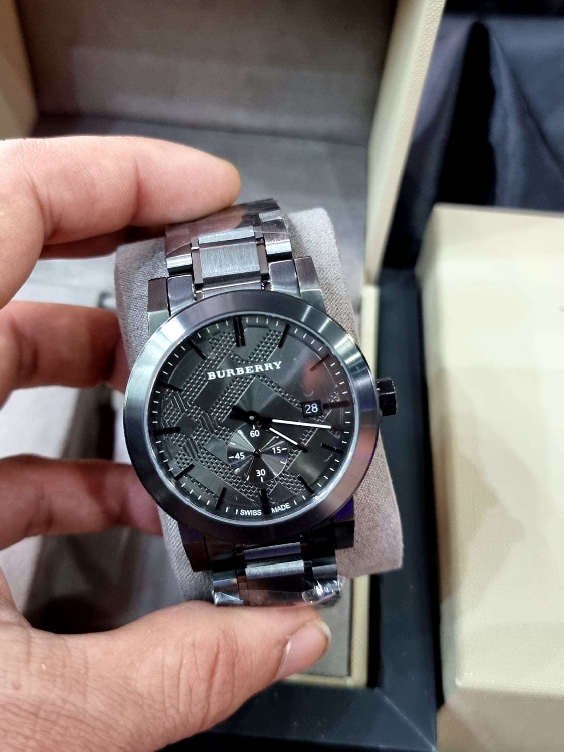 Burberry The City Black Dial Black Steel Strap Watch for Men - BU9902