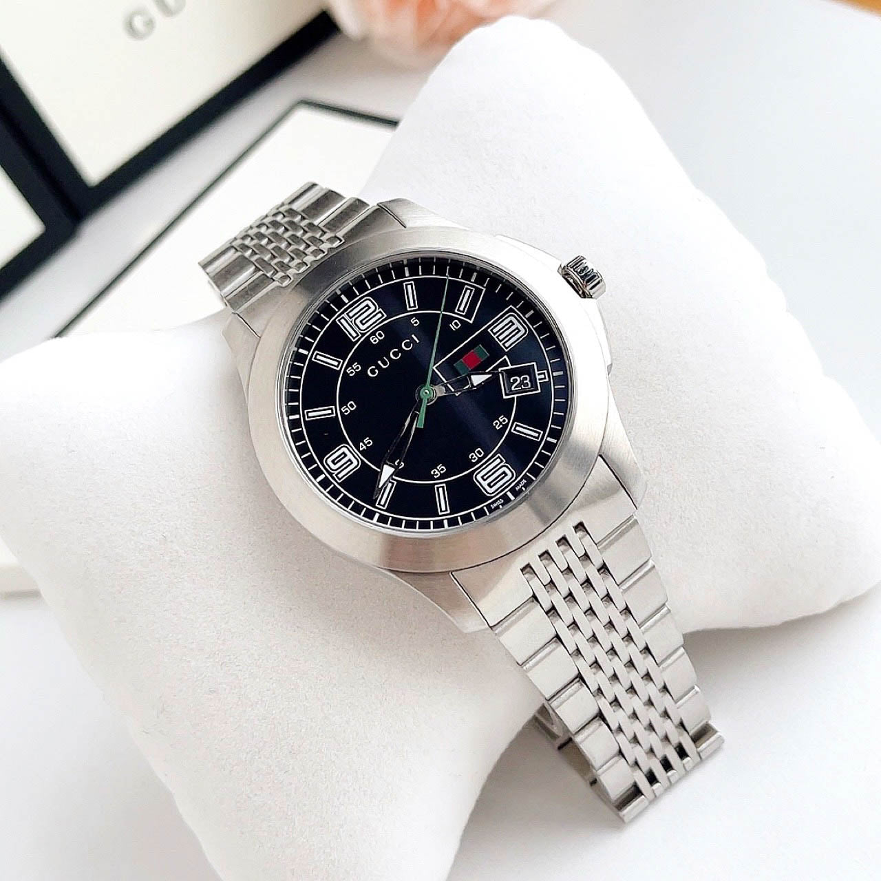 Shop Authentic Gucci G Timeless Black Dial Silver Steel Strap Watch For Men - YA126201 - Luxxuri