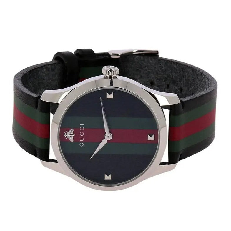 Shop Authentic Gucci G Timeless Quartz Black Dial Multicolored Black Leather Strap Watch For Men - YA1264079 - Luxxuri