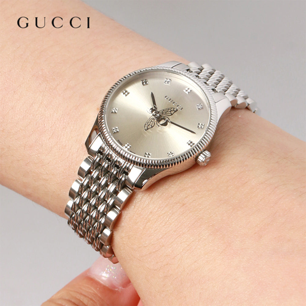 Shop Authentic Gucci G Timeless Quartz Silver Dial Silver Steel Strap Watch For Women - YA1265019 - Luxxuri