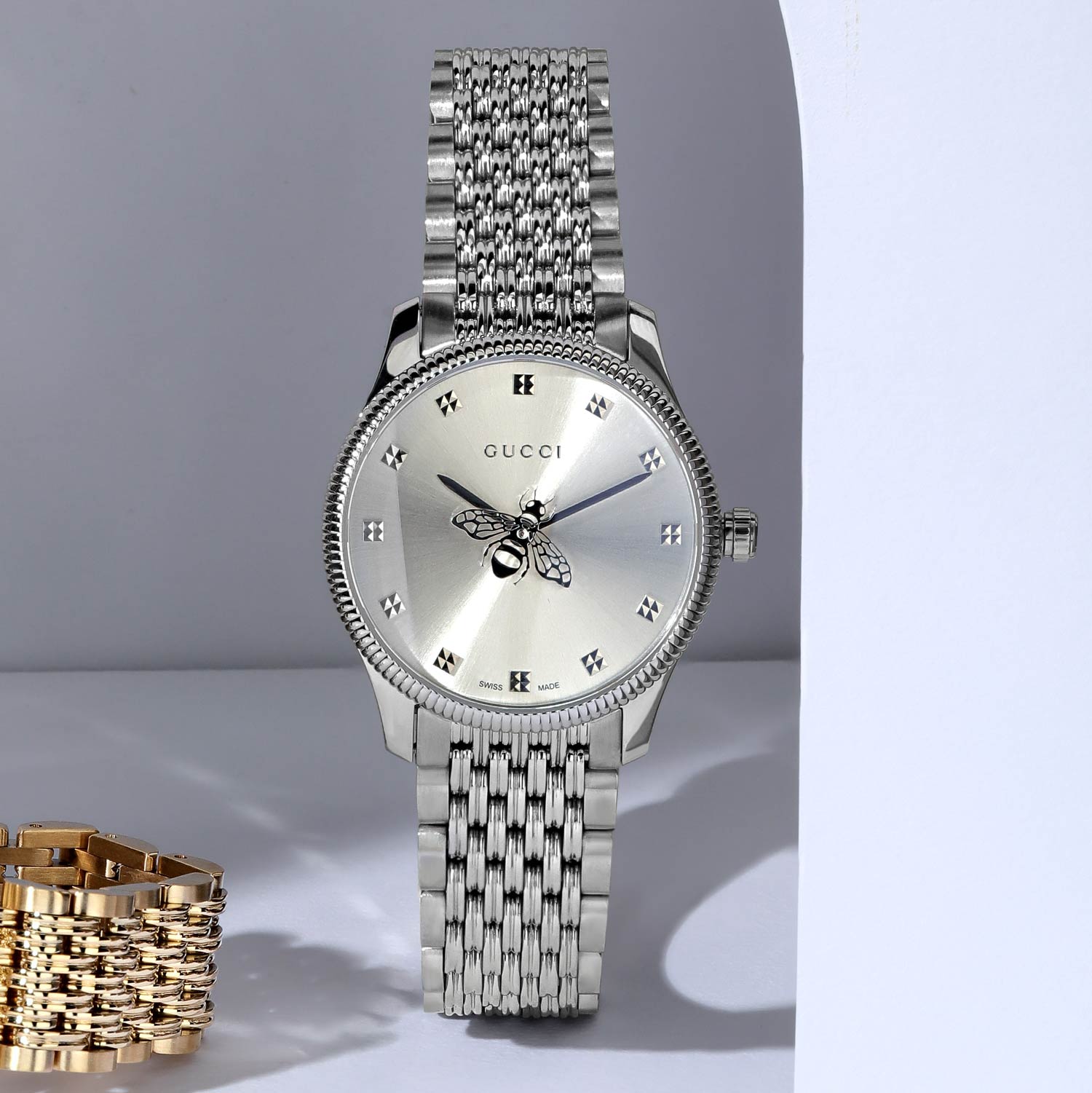 Shop Authentic Gucci G Timeless Quartz Silver Dial Silver Steel Strap Watch For Women - YA1265019 - Luxxuri