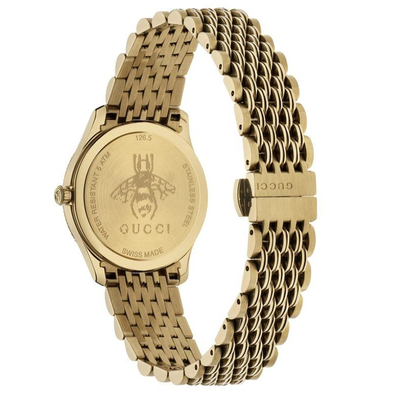 Shop Authentic Gucci G Timeless Quartz Mother of Pearl Dial Gold Steel Strap Watch For Women - YA1265021 - Luxxuri