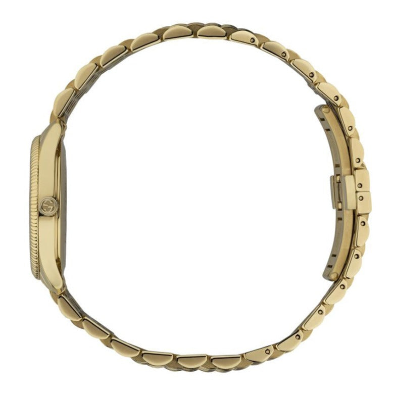 Shop Authentic Gucci G Timeless Quartz Mother of Pearl Dial Gold Steel Strap Watch For Women - YA1265021 - Luxxuri