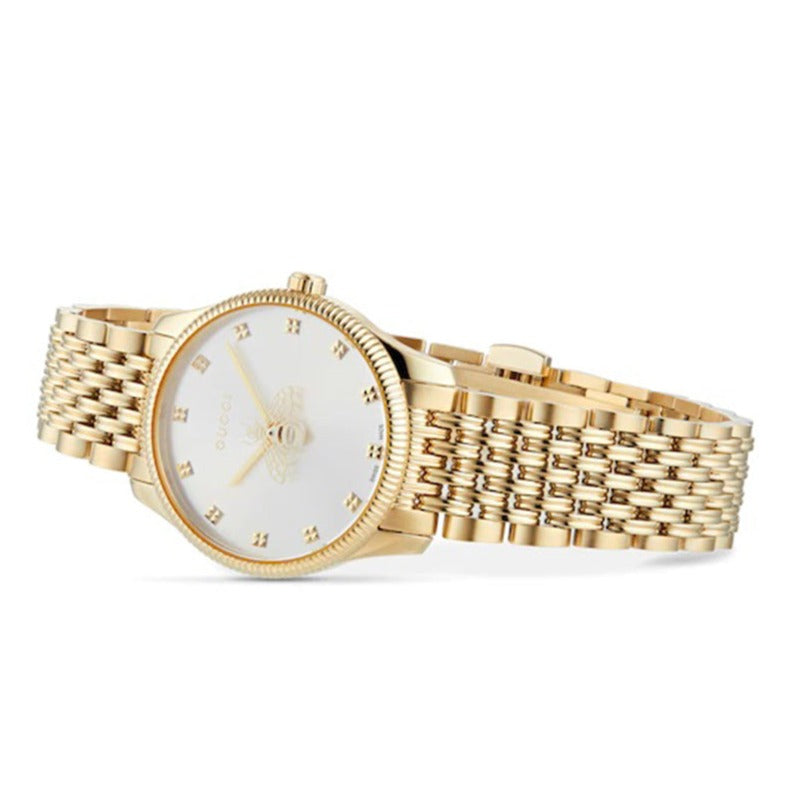 Shop Authentic Gucci G Timeless Quartz Mother of Pearl Dial Gold Steel Strap Watch For Women - YA1265021 - Luxxuri