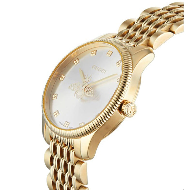 Shop Authentic Gucci G Timeless Quartz Mother of Pearl Dial Gold Steel Strap Watch For Women - YA1265021 - Luxxuri