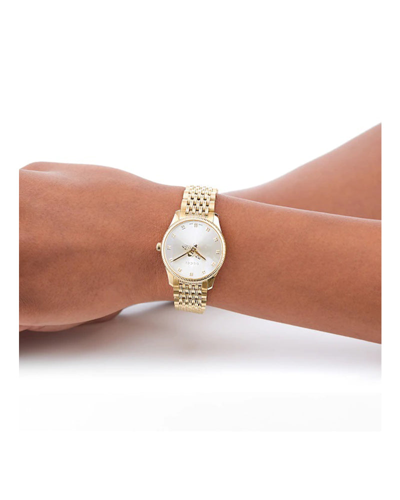 Shop Authentic Gucci G Timeless Quartz Mother of Pearl Dial Gold Steel Strap Watch For Women - YA1265021 - Luxxuri