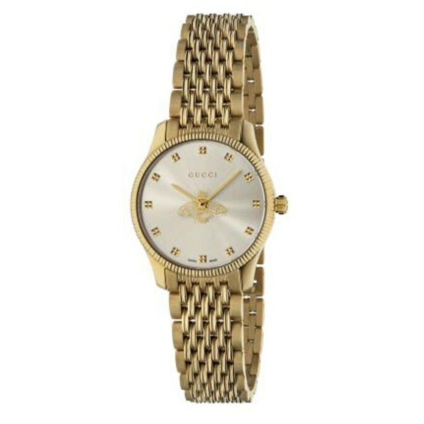 Shop Authentic Gucci G Timeless Quartz Mother of Pearl Dial Gold Steel Strap Watch For Women - YA1265021 - Luxxuri