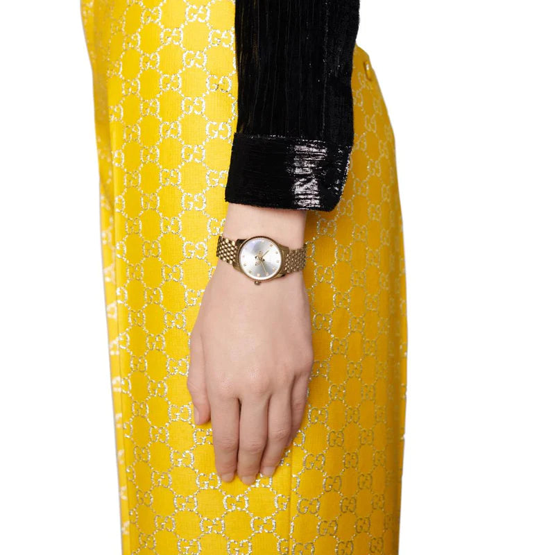 Shop Authentic Gucci G Timeless Quartz Mother of Pearl Dial Gold Steel Strap Watch For Women - YA1265021 - Luxxuri